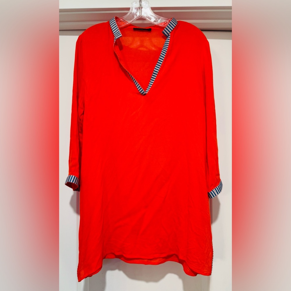 THML‎ Bright Orange Swim Coverup with Blue Stripe Trim